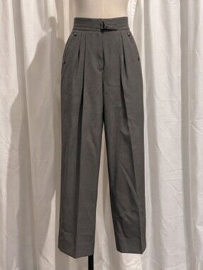 Vintage Wool Women's High-Waist Pleated Dress Pants - Charcoal Gray